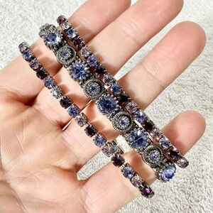 5/$35 Vintage Y2K Set Of Purple Crystal & Silver Tone Stretchy Tennis Bracelets